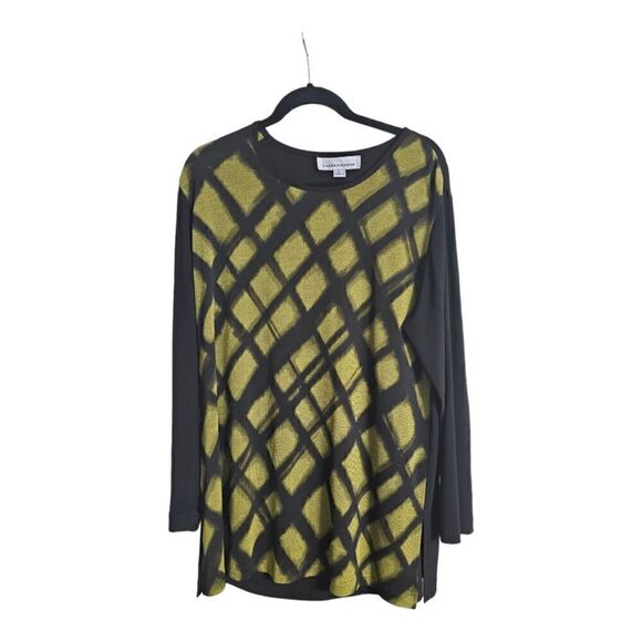 CAROLINE ROSE Chartreuse & Black Tunic - Size Large - Picture 1 of 7